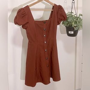 corduroy brown puff sleeve mini dress